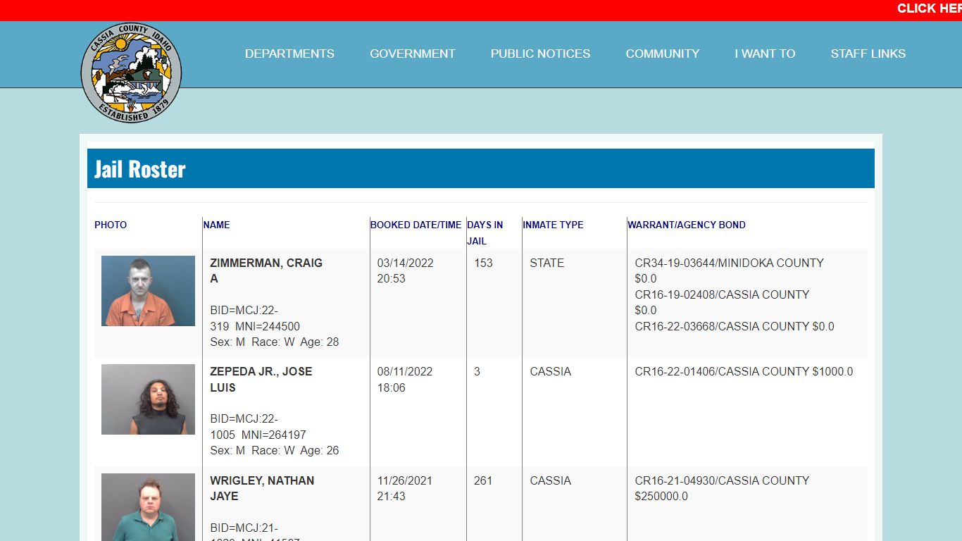 Cassia County, Idaho - Jail Roster